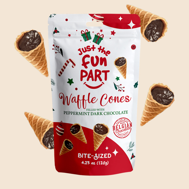 Just The Fun Part Mini Waffle Cones Peppermint Dark Chocolate 4.23 oz Peg Bag